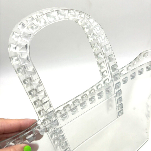Vintage 00s Y2K Clear PVC Jelly Double Handle Pyramid Studded Purse 13x8" - Picture 7 of 12
